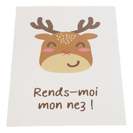 Affiche déco Noël renne sans nez texte français Rends-moi mon nez accessoire lutin farceur décoration festive