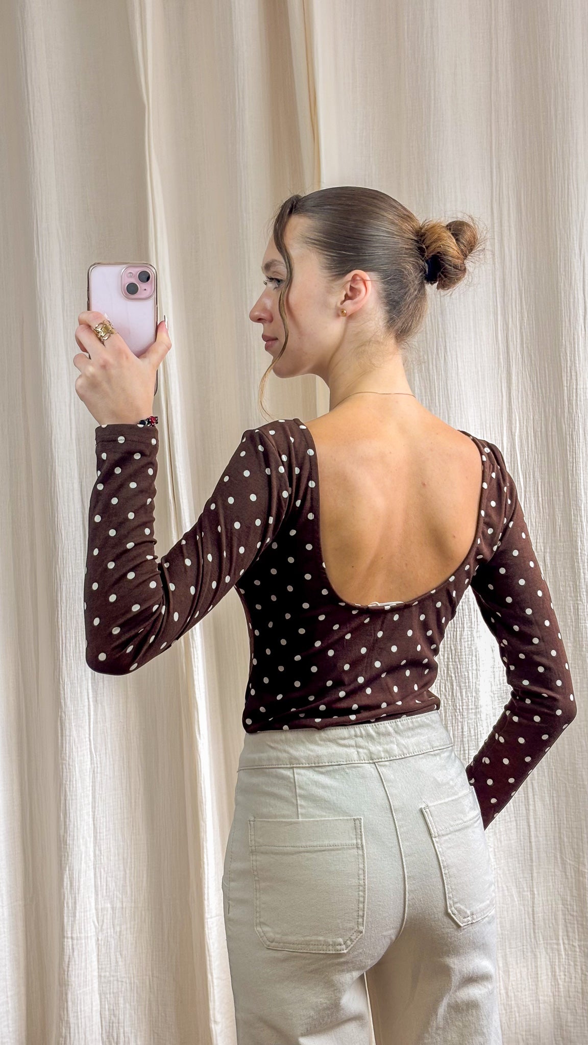 Body Luna marron à pois dos échancré vue arrière