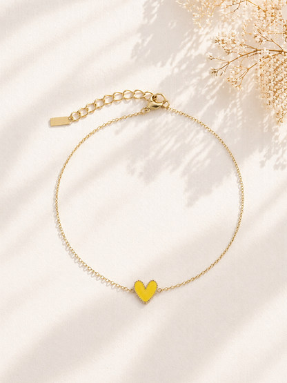 Bracelets mini cœur émaillé chaîne dorée acier inoxydable couleur jaune — cadeau Fête des Mères