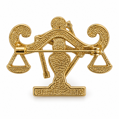 Broche dorée signe astrologique Balance avec strass, accessoire bijou constellation zodiac femme