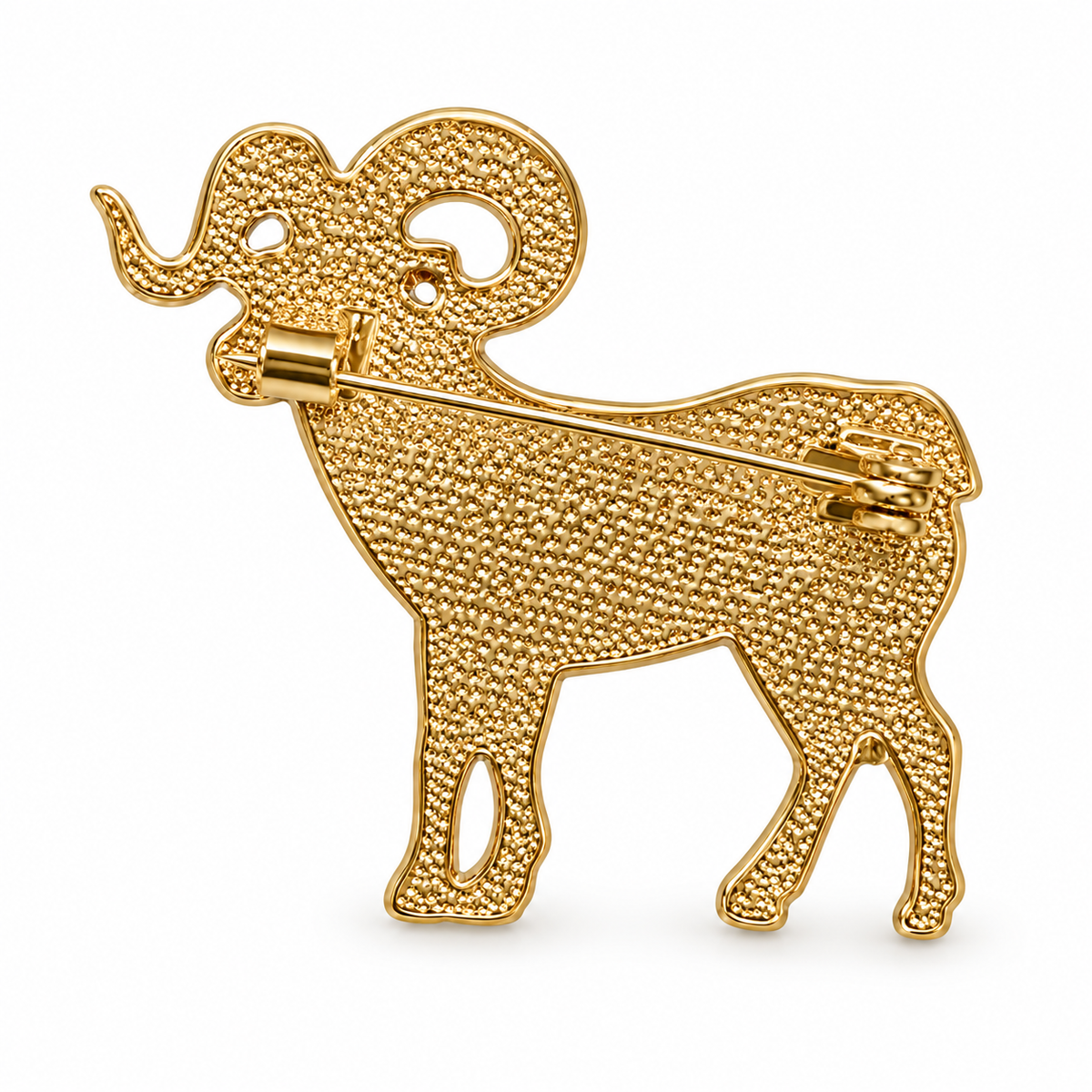 Broche dorée signe astrologique Bélier texture granulée avec fermoir épingle accessoire constellation femme