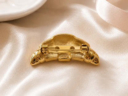Broche croissant doré métal brillant vue arrière avec fermoir épingle accessoire fantaisie tendance femme