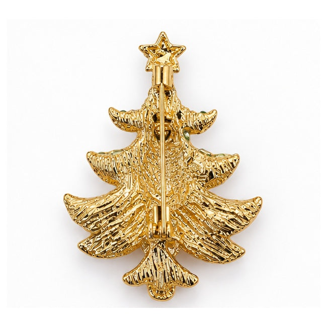 Broche sapin de Noël dorée avec étoile, accessoire bijou fantaisie métal doré texturé femme fêtes