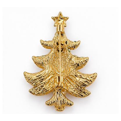 Broche sapin de Noël dorée avec étoile, accessoire bijou fantaisie métal doré texturé femme fêtes