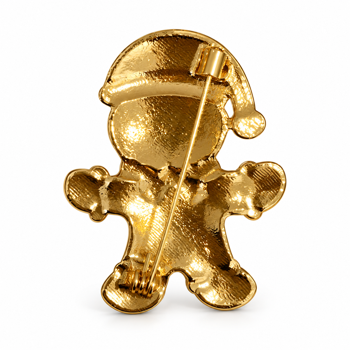 Broche bonhomme pain d'épice dorée métal brillant avec fermoir épingle, accessoire fantaisie Noël femme