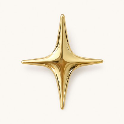 Broche étoile polaire dorée à quatre branches finition brillante, accessoire bijou fantaisie femme élégant