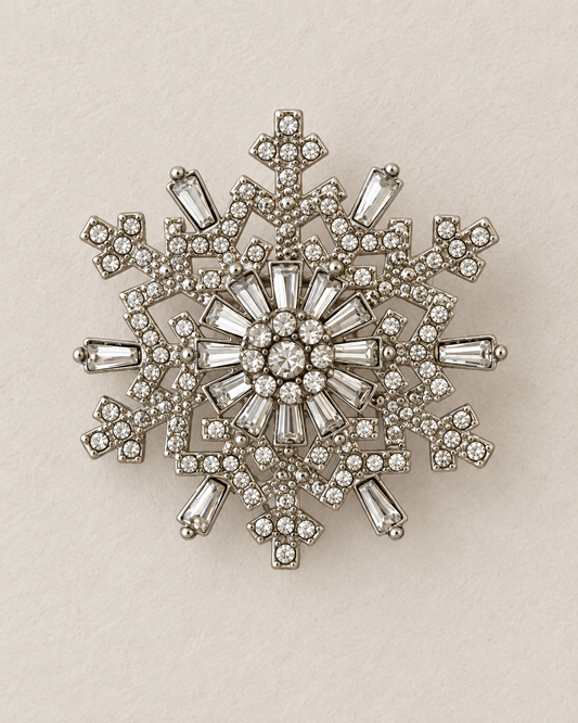 Broche flocon de neige argentée en strass cristal 6 branches accessoire bijou femme hiver élégant