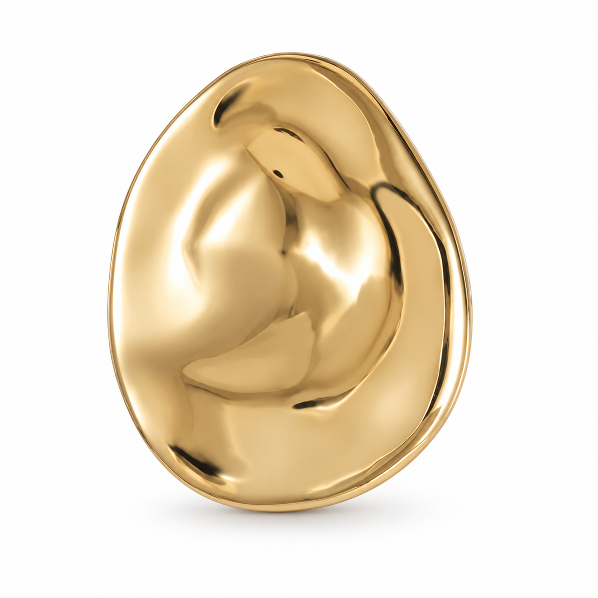 Broche ovale dorée sculptée effet froissé organique en métal brillant accessoire bijou fantaisie femme élégant