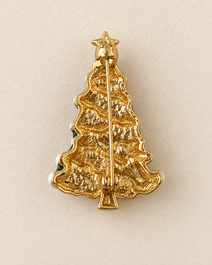 Broche sapin de Noël dorée avec étoile, dos métal texturé et fermoir épingle, accessoire bijou fantaisie fêtes femme