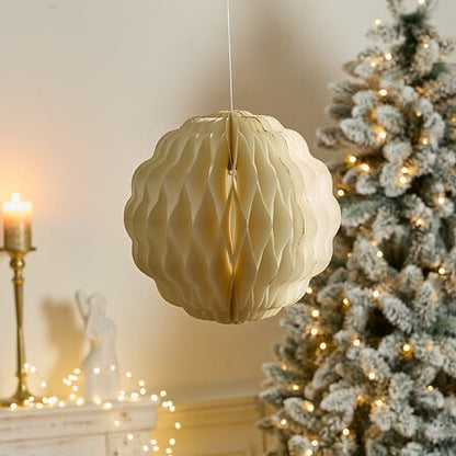 Suspension boule Pallo en papier écru diamètre 30 cm décoration de Noël style scandinave minimaliste