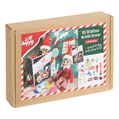 Kit 35 bêtises lutin farceur Noël avec accessoires miniatures et carnet d'idées décoration festive enfant