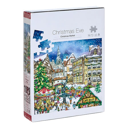 Puzzle Noël 1000 pièces marché de Noël Christmas Eve illustration village enneigé décoration festive hiver