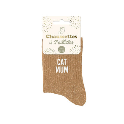 Chaussettes à paillettes "CAT MUM"