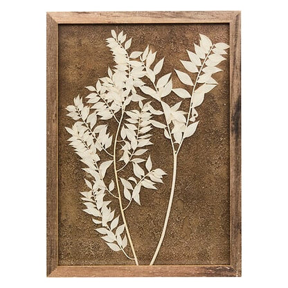 Cadre décoratif Jonas motif branches feuillage blanc sur fond sépia bois naturel 39x29 cm décoration murale bohème