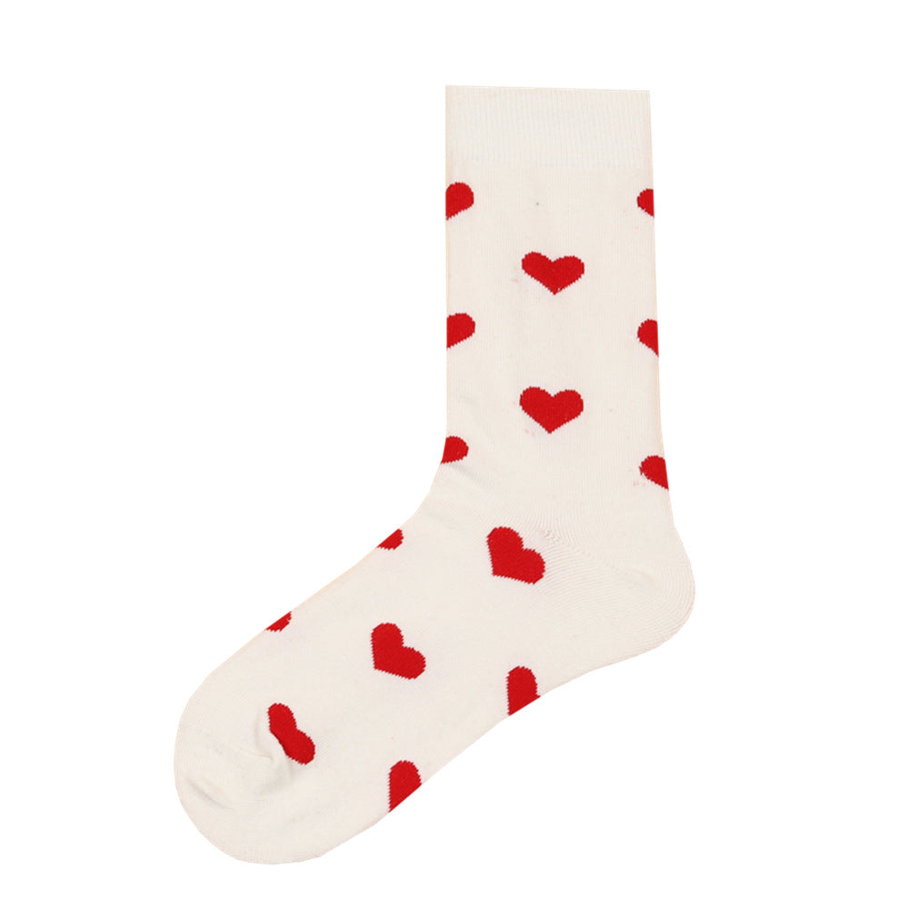 Chaussettes coeur rouge femme en coton blanc taille unique 36-40