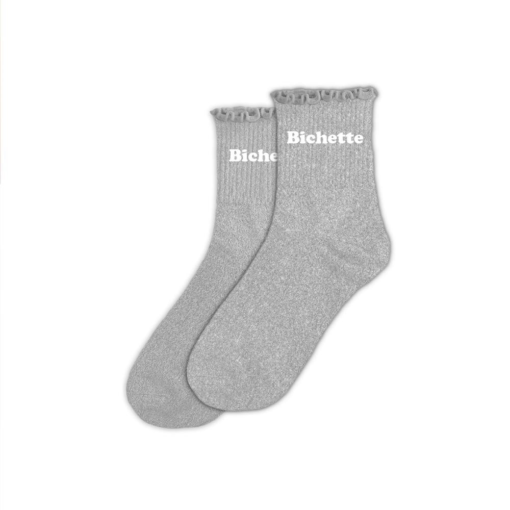 Chaussettes à paillettes Bichette argentées avec détail festonné
