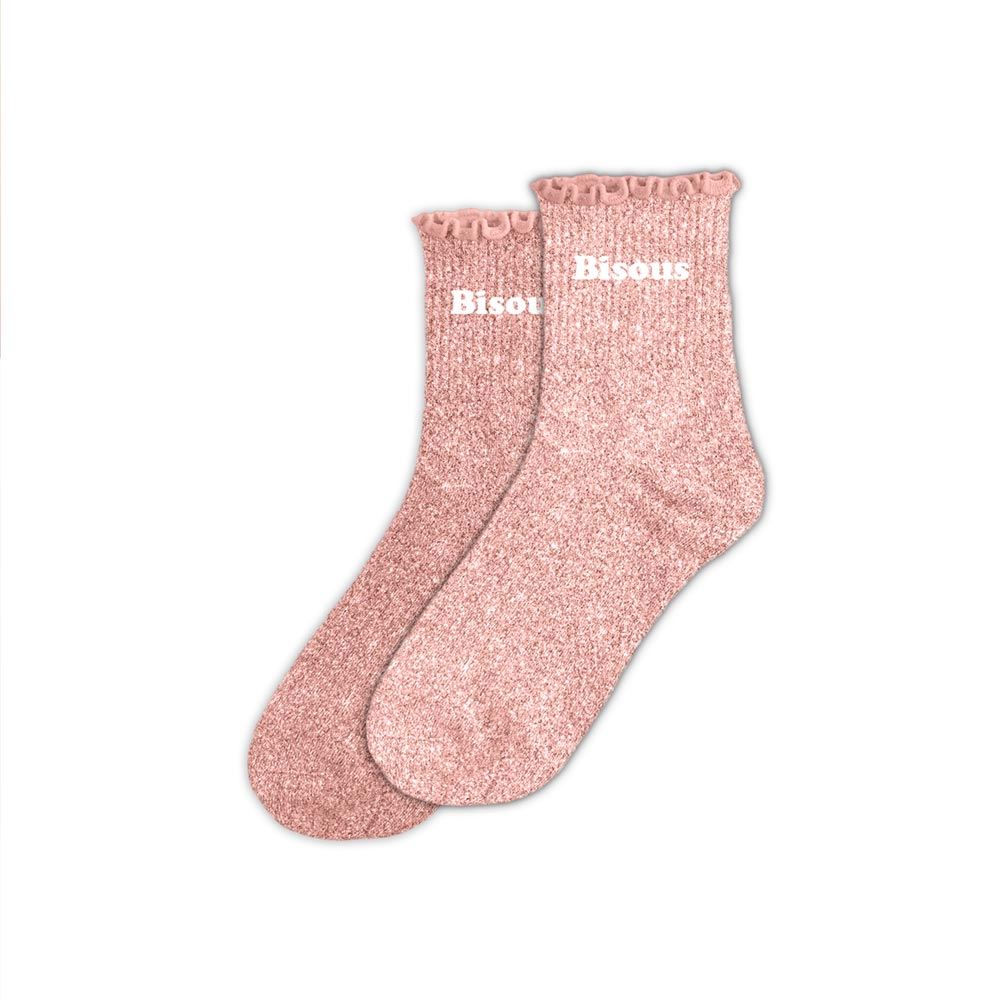 Chaussettes à paillettes Bisous roses avec bord festonné