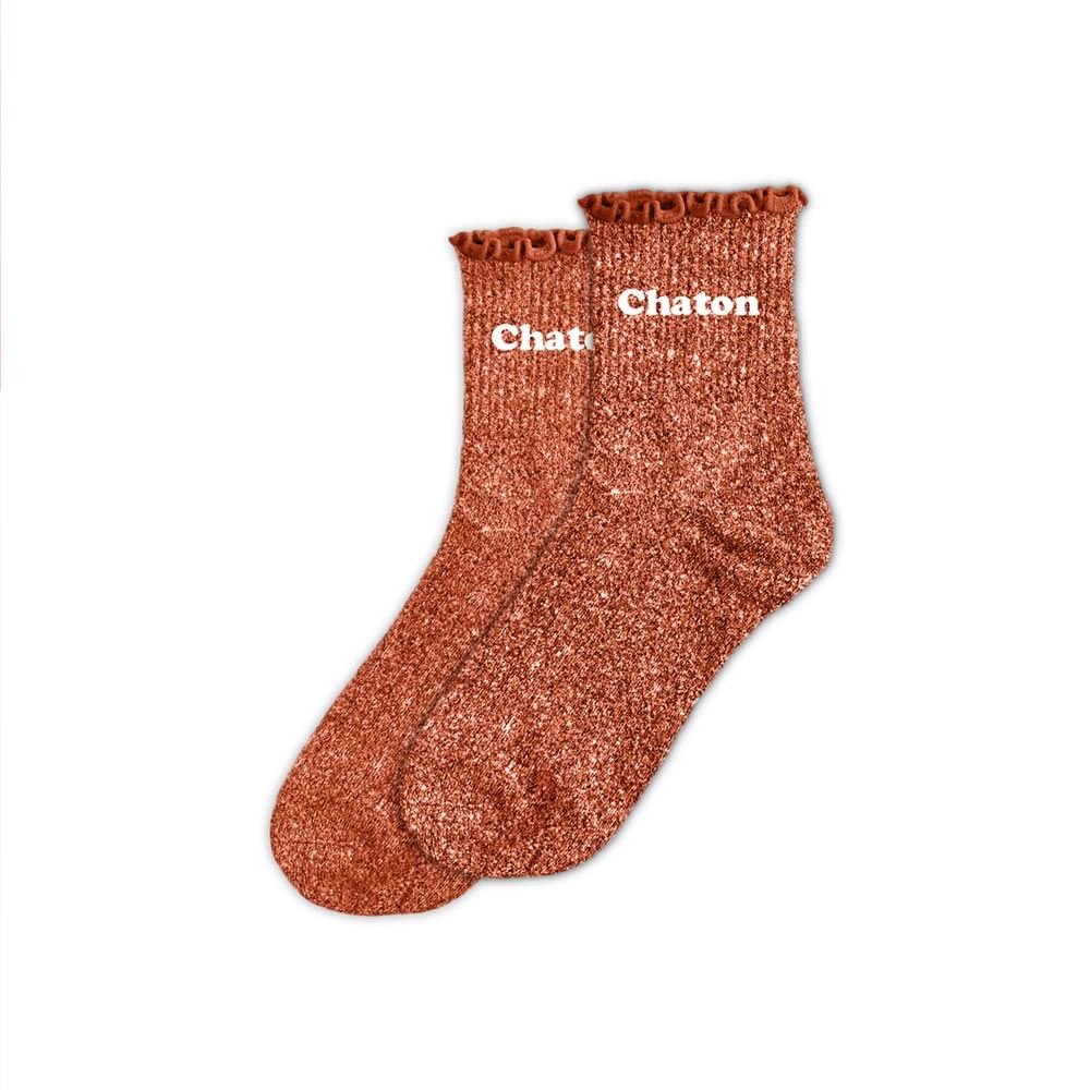 Chaussettes à paillettes Chaton cuivrées avec finition festonnée
