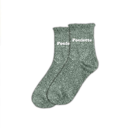 Chaussettes à paillettes Poulette vertes avec bord festonné