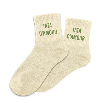 Chaussettes à paillettes Tata d’amour avec message