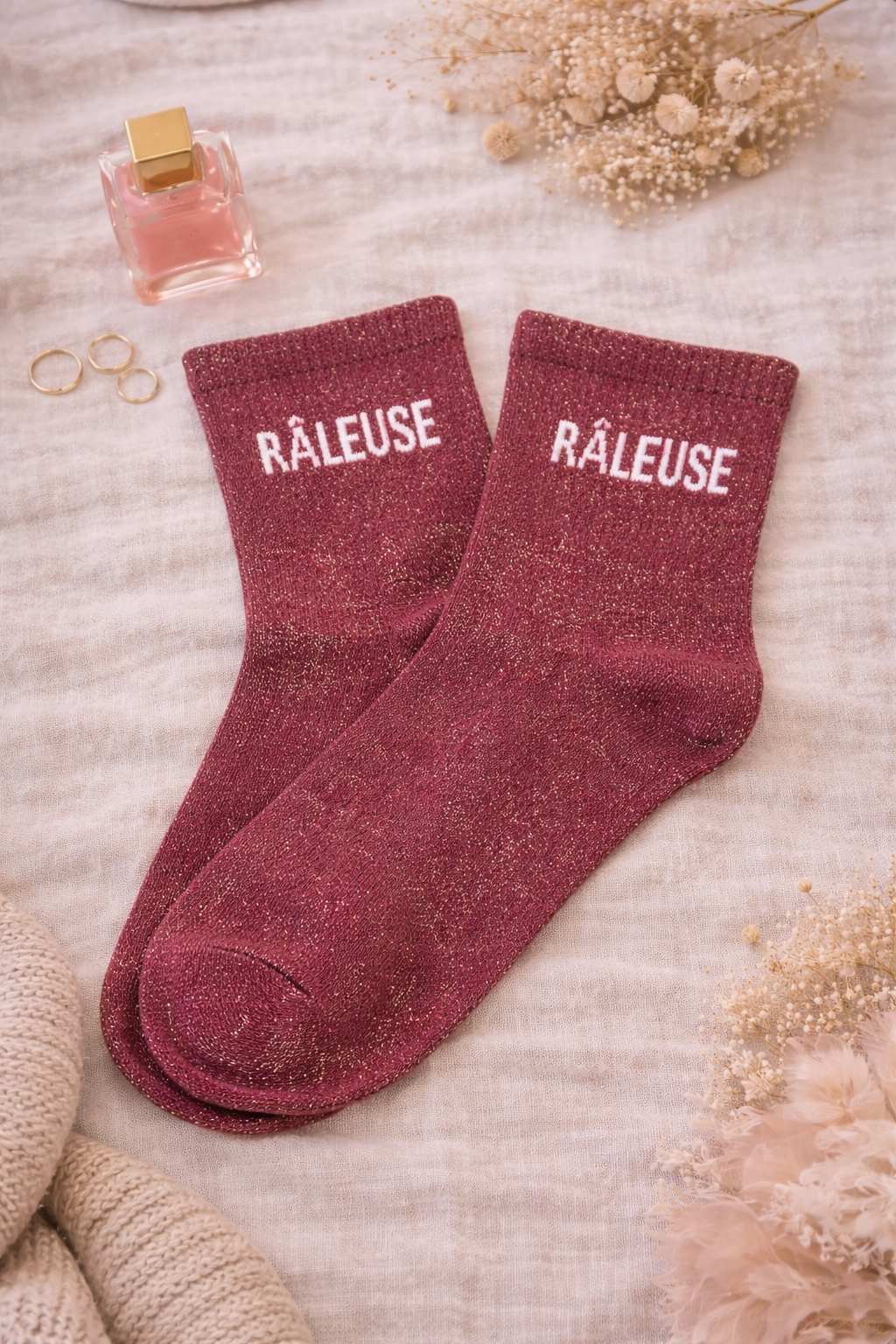 chaussettes à paillettes message râleuse