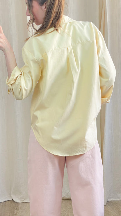 Chemise femme oversize jaune avec cœur brodé coupe ample manches longues dos