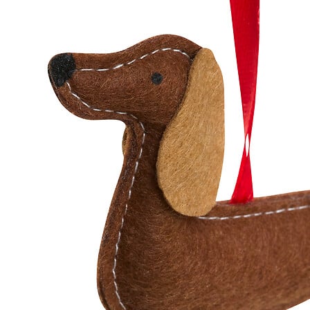 Sujet décoratif teckel en feutrine marron avec cœur rouge, décoration de Noël artisanale 13 cm