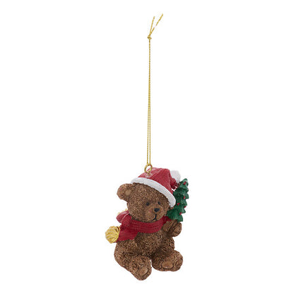 Sujet déco Noël ourson en résine 6 cm avec bonnet rouge et sapin, décoration de table festive