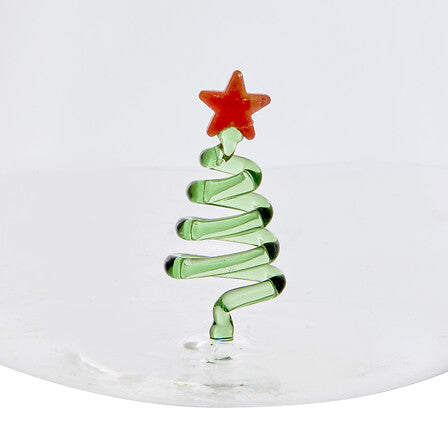 Verre Nelya 40 cl décor sapin de Noël en spirale verte avec étoile rouge, collection vaisselle festive