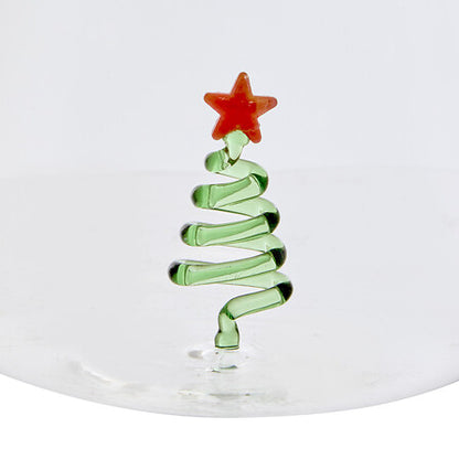 Verre Nelya 40 cl décor sapin de Noël en spirale verte avec étoile rouge, collection vaisselle festive