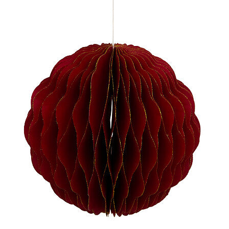 Suspension boule Pallo rouge en papier alvéolé diamètre 30 cm décoration de Noël à suspendre