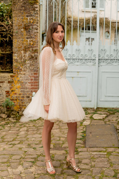 Robe Esmée – Robe courte en tulle plumetis ivoire