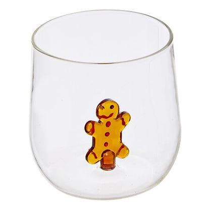 Verre transparent 40 cl Nelya avec figurine bonhomme en pain d'épices intégrée décoration de Noël collection festive