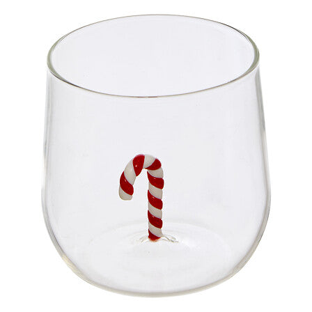 Verre transparent Nelya 40 cl avec sucre d'orge rouge et blanc décoratif intérieur collection Noël