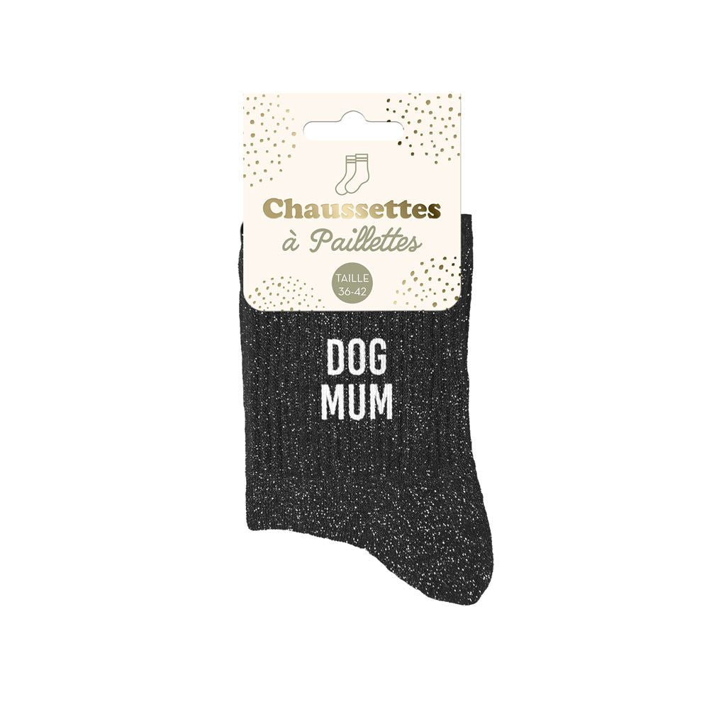 Chaussettes à paillettes "DOG MUM"