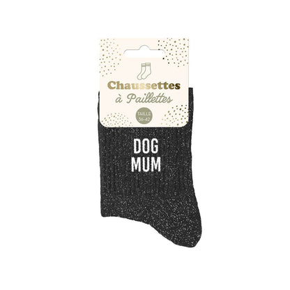 Chaussettes à paillettes "DOG MUM"
