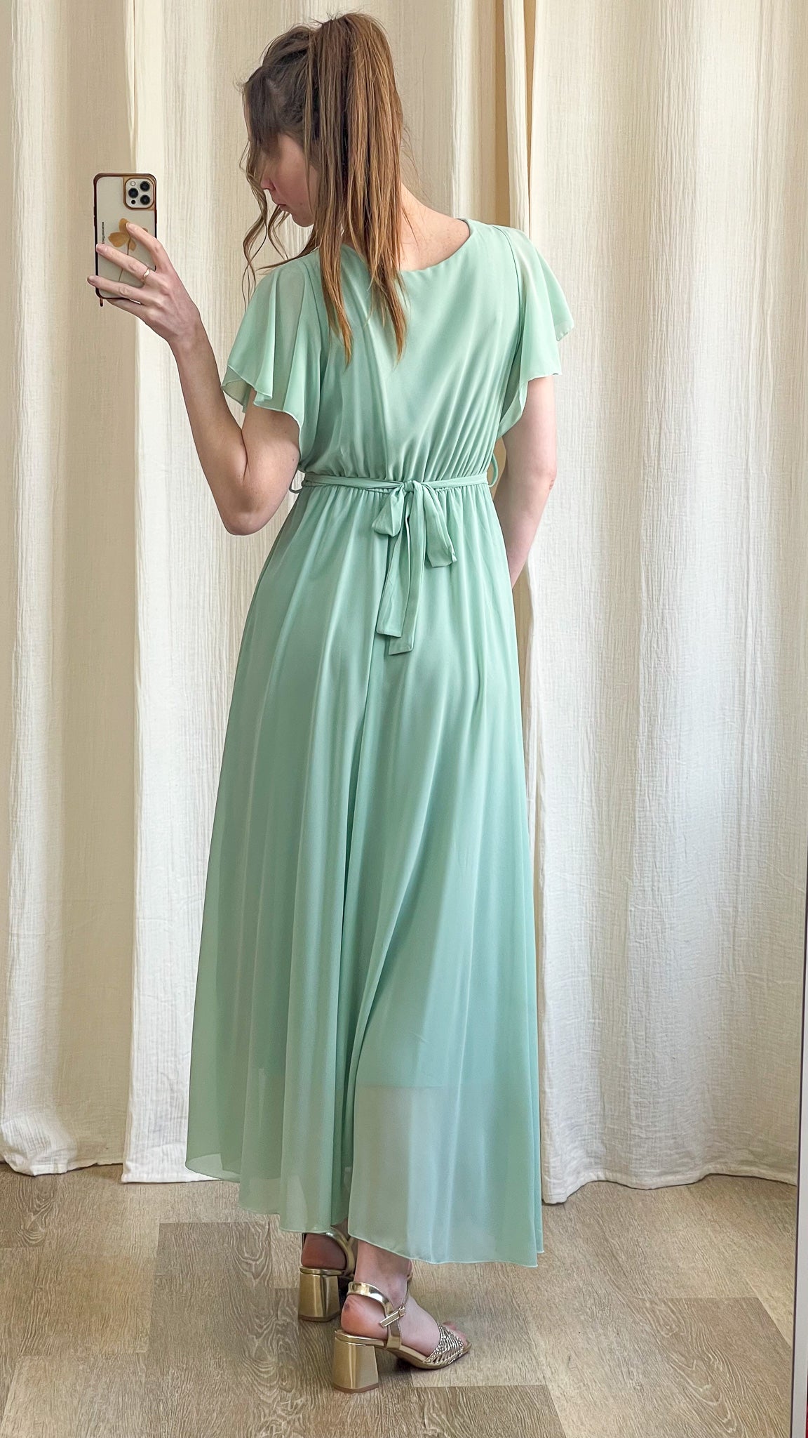 Dos robe Chloé vert d’eau robe longue élégante