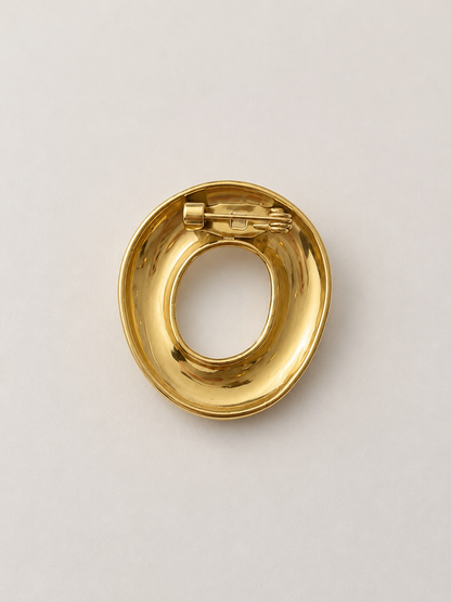Broche cercle ovale dorée avec fermoir à épingle, bijou fantaisie femme finition métal brillant