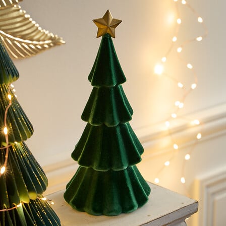 Déco sapin velours vert - Sapin décoratif avec étoile dorée