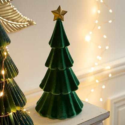 Déco sapin velours vert - Sapin décoratif avec étoile dorée