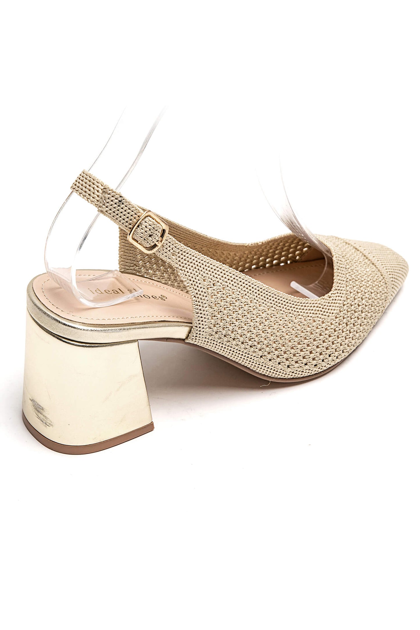 Escarpins slingback beige élégants avec talon bloc doré