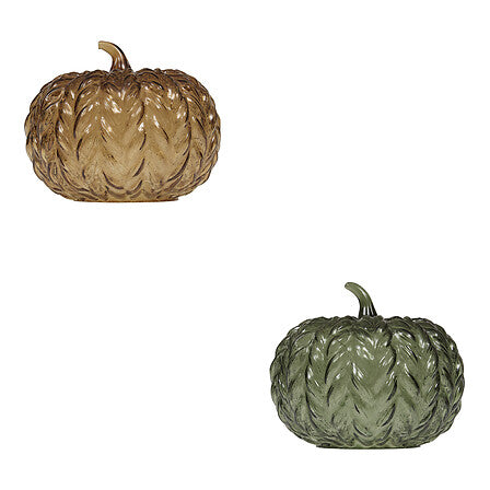 Lampe LED citrouille Assia en verre texturé coloris ambre et vert olive décoration automne intérieur