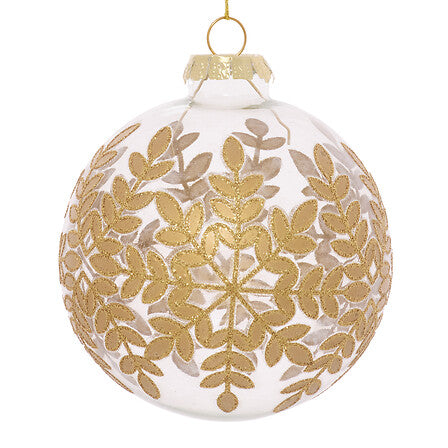 Boule de Noël en verre transparent décor feuilles dorées pailletées diamètre 8 cm décoration sapin élégante