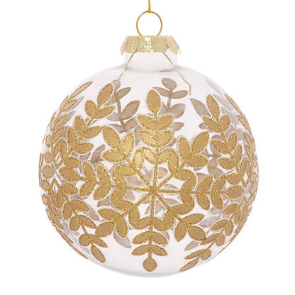 Boule de Noël en verre transparent décor feuilles dorées pailletées diamètre 8 cm décoration sapin élégante