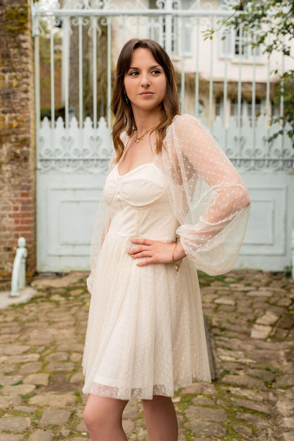 Robe Esmée – Robe courte en tulle plumetis ivoire