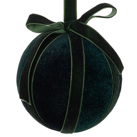 Boule de Noël velours vert sapin avec ruban décoratif diam 8 cm décoration sapin élégante