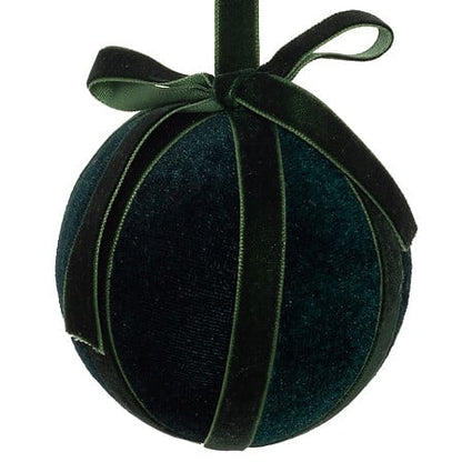 Boule de Noël velours vert sapin avec ruban décoratif diam 8 cm décoration sapin élégante