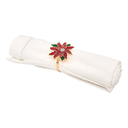 Rond de serviette poinsettia rouge et vert avec serviette blanche, décoration table Noël élégante lot de 2