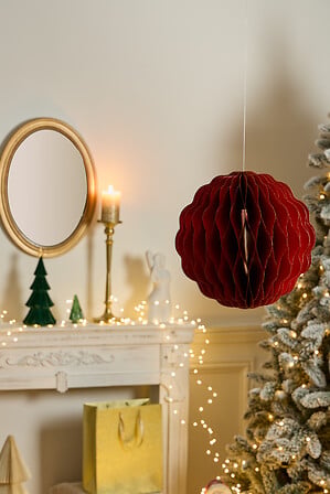 Suspension boule Pallo rouge en papier alvéolé 30 cm décoration sapin Noël intérieur festif