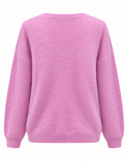 Gilet rose en alpaga Lisa coupe oversize dos uni maille douce femme hiver